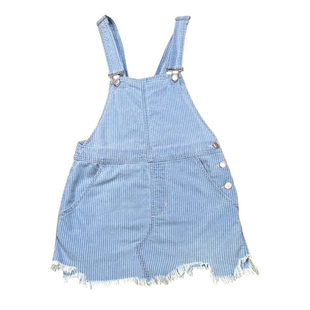 Free People Denim Stripe Fray Hem Mini Skirt Jumper Distressed Overalls- 24/ 0 - Picture 4 of 16